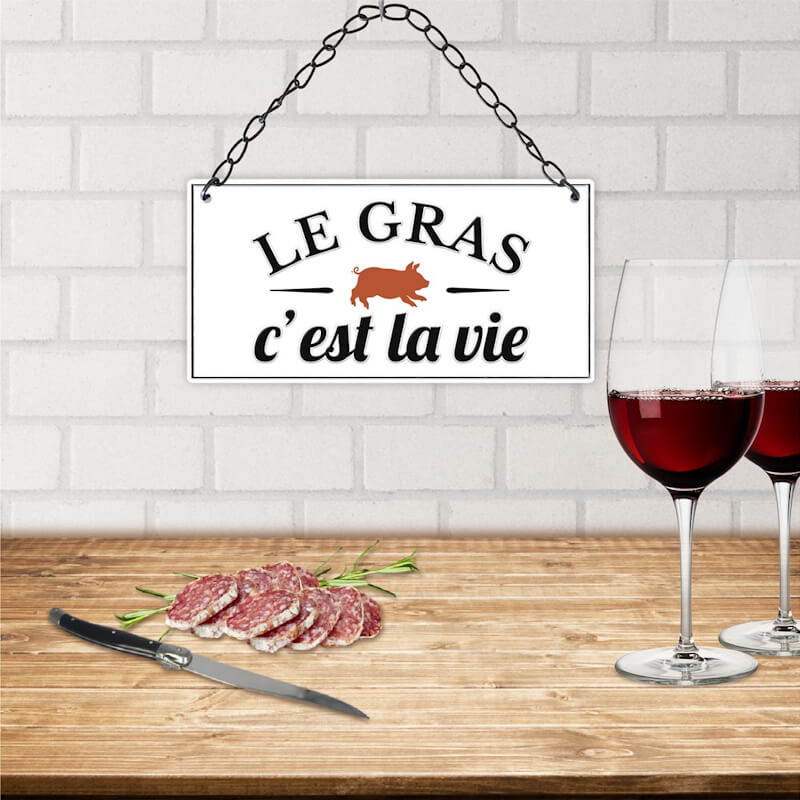 Une plaque avec la citation "Le gras, c'est la vie" pour le barbecue | jourdefete.com