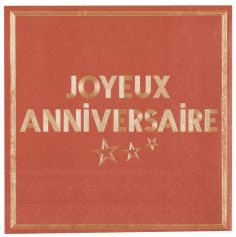 Des serviettes de couleur terracotta avec écrit "Joyeux Anniversaire" à disposer sur la table | jourdefete.com