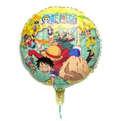 Décorez la salle de l’anniversaire de votre enfant avec ce ballon en aluminium arrondi comprenant Luffy et son équipage, qui sont les héros du manga "One Piece ®" | jourdefete.com