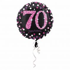 Ballon Holographique Joyeux Anniversaire Rose - 70 ans