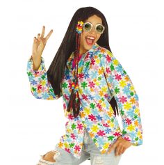 Chemise Velours Hippie Blanche à Fleurs Multicolores