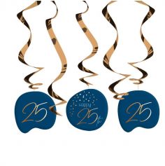 5 Spirales à suspendre - Anniversaire Elégant - Bleu & Or - Age au Choix