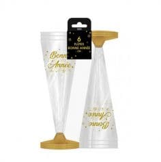 6 flûtes à champagne en plastique - Bonne Année - Couleur au choix