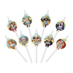 Ce lot de 9 pailles médaillon en papier à l’effigie de Luffy et de son équipage sera parfait sur la table lors de l’anniversaire "One Piece ®" de votre enfant | jourdefete.com