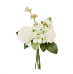 Bouquet de 2 Roses et 2 Hortensias avec Feuillage - Rose ou Blanc