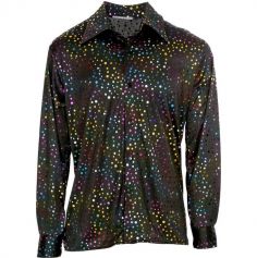 Chemise Noire de Disco à paillettes pour homme - Années 70 - Taille au choix