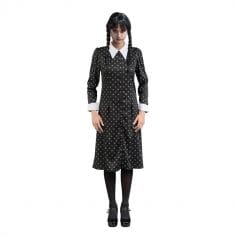La sublime robe noire à motifs de Mercredi pour votre soirée d'Halloween | jourdefete.com