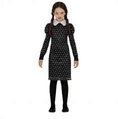Une belle robe noire à motifs de fille macabre pour que votre enfant incarne Mercredi Addams | jourdefete.com