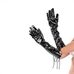 Gants noirs lacés en vinyle - 45 cm | jourdefete.com