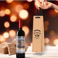 Pochette cadeau Kraft pour bouteille de vin - Authentique cave à vin