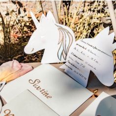 Set de 8 invitations avec enveloppes - Collection Licorne Pastel