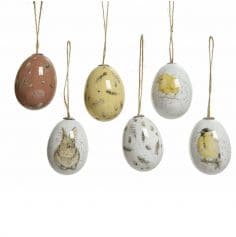 Lot de 6 œufs à motifs en mousse pour Pâques à suspendre - 6 cm | jourdefete.com