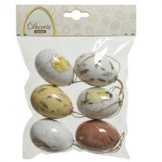 6 œufs à motifs en plastique pour Pâques à suspendre - 6 cm