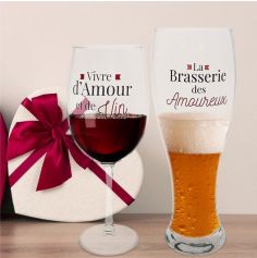 Coffret Duo - Verre à vin et verre à bière - Saint-Valentin - Collection Chéri Chérie