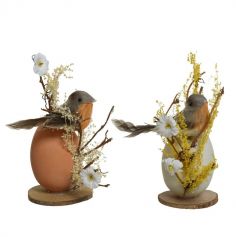 Œuf en plastique pour Pâques avec fleurs et oiseau - 13 cm - Couleur au choix | jourdefete.com
