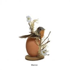 Œuf en plastique pour Pâques avec fleurs et oiseau - 13 cm - Couleur au choix