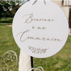 Panneau "Bienvenue à ma communion" FSC® - Diamètre 38 cm - Collection Communion Blanc et Or