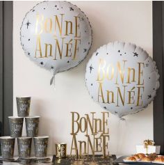 Ballon en Aluminium - Bonne Année - Rond Blanc - 35 x 18 cm