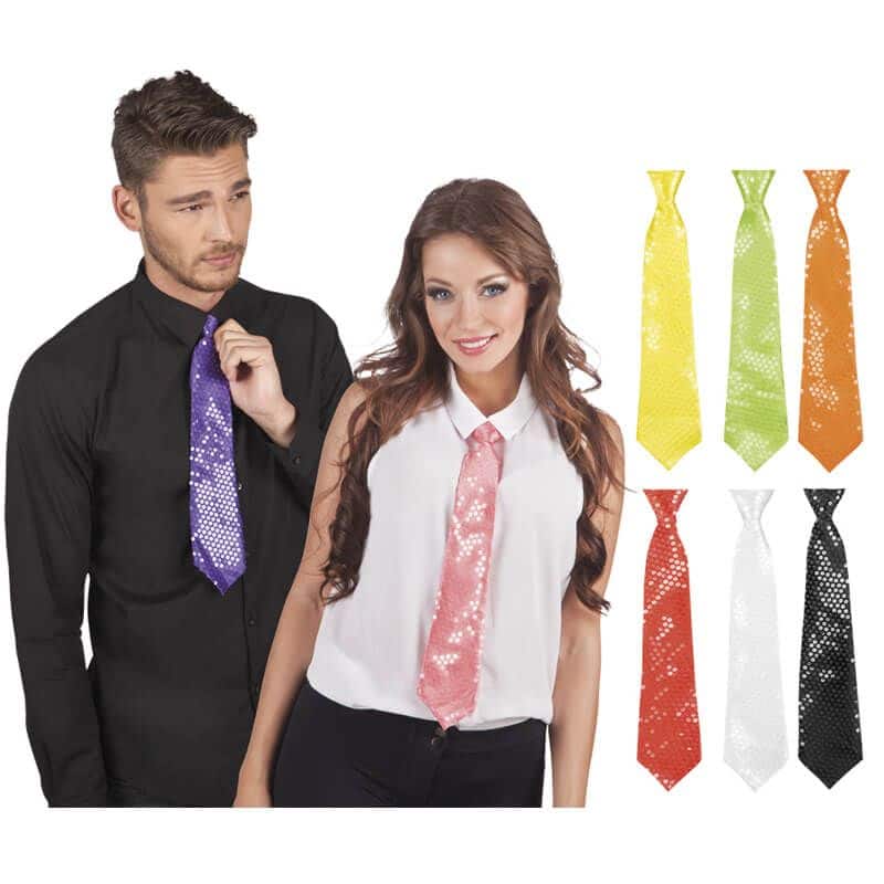 Cravate Paillette Blanche - Cravate Strass Soirée - Cravate