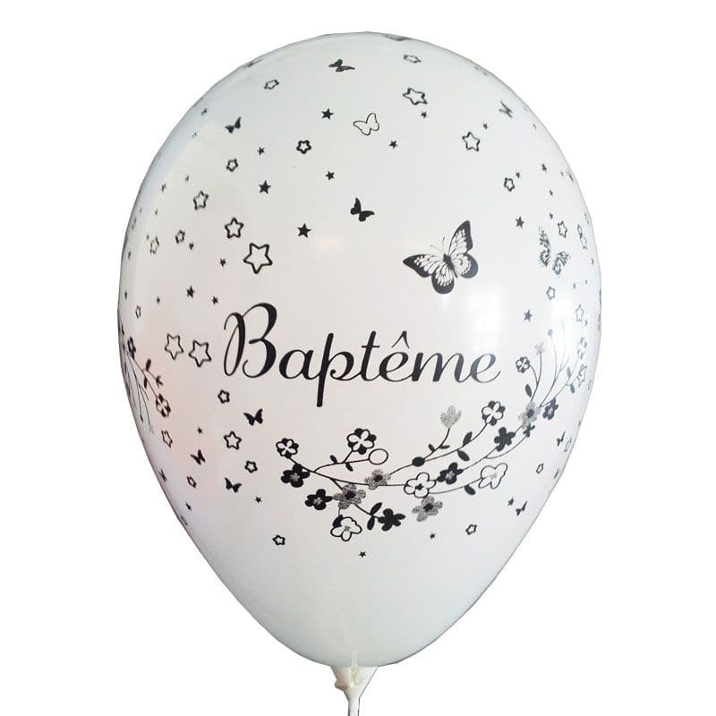 8 Ballons Baptême Blancs avec Feuillage - Les Bambetises