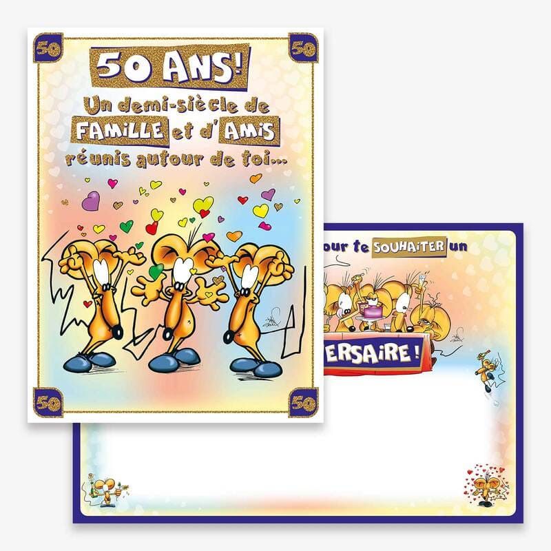 Carte d'Anniversaire Maxi Format avec Enveloppe - 50 ans - Jour de Fête -  Boutique Jour de fête
