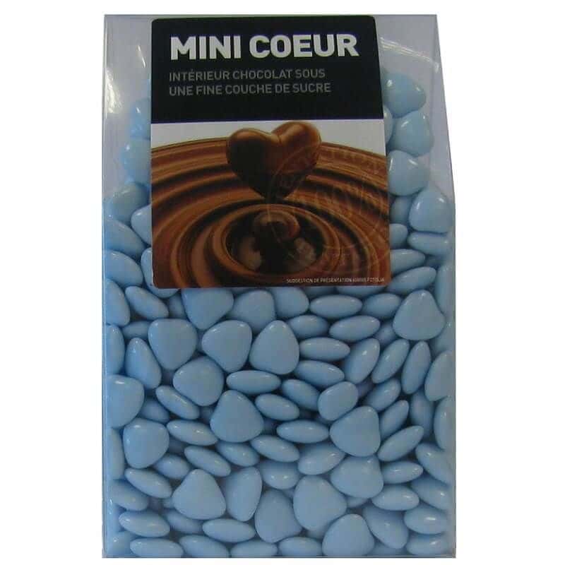 Dragées Mini Cœurs Chocolat 500 gr - Bleu Azur - Jour de Fête