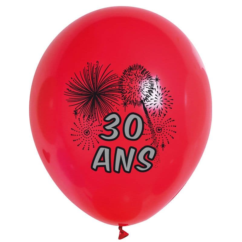 Lot de 10 Ballons de baudruche sérigraphiés 30 ans, Diam. 28 cm , pour déco  anniversaire - Ballon baudruche - Creavea