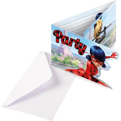 8 Cartes d'Invitation et leurs Enveloppes - "Miraculous Ladybug" | jourdefete.com
