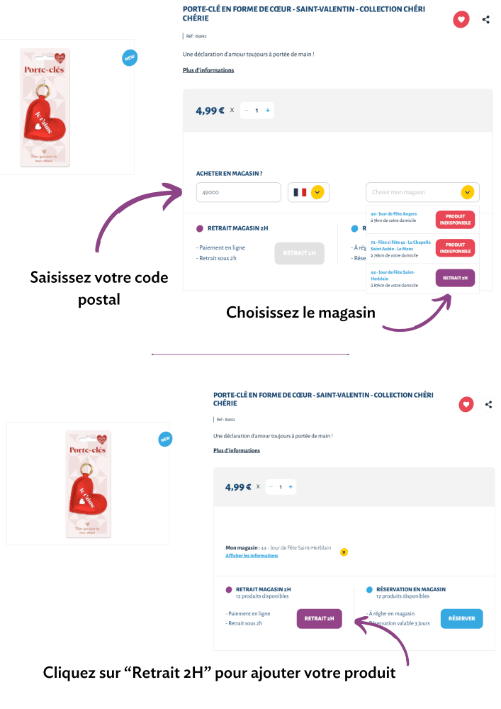 Comment ajouter un article en click and collect chez jourdefete.com