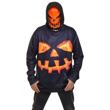 Une tenue composée d'un sweat et d'un masque pour incarner une citrouille tueuse pendant votre soirée d'Halloween | jourdefete.com