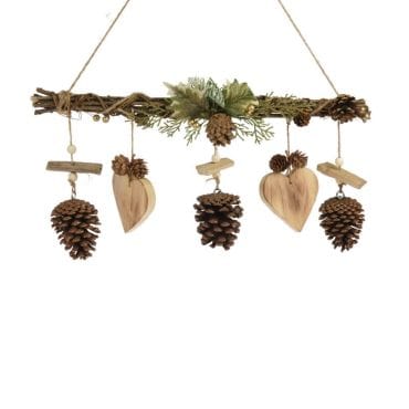 suspension deco de noel pomme de pin et cœur en bois | jourdefete.com