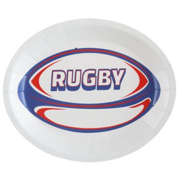 Lot de 10 assiettes ovales - Rugby | jourdefete.com