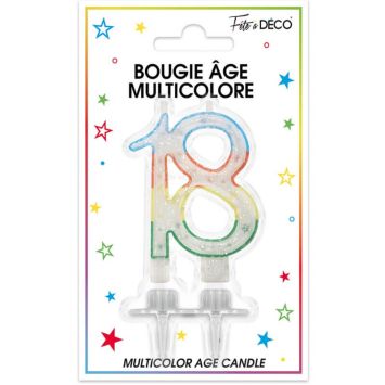 bougie d'anniversaire âge 18 ans multicolore